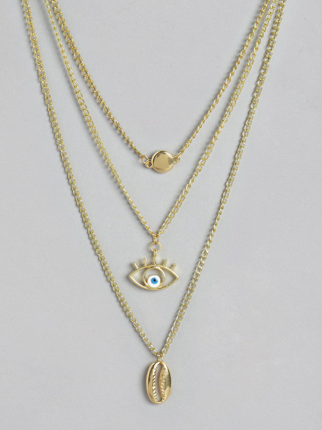 Blueberry Evil Eye pendant detailing layered chain necklace