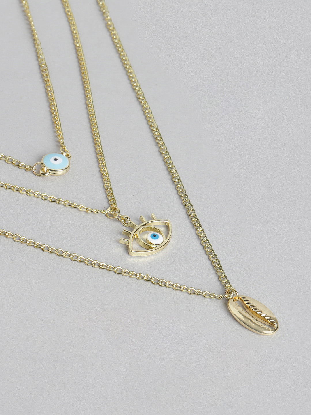 Blueberry Evil Eye pendant detailing layered chain necklace