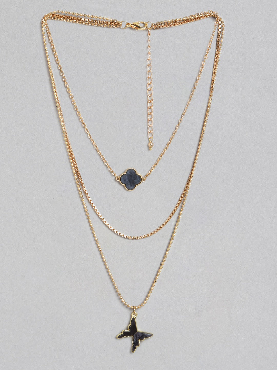 Blueberry gold plated chain layered pendant detailing necklace