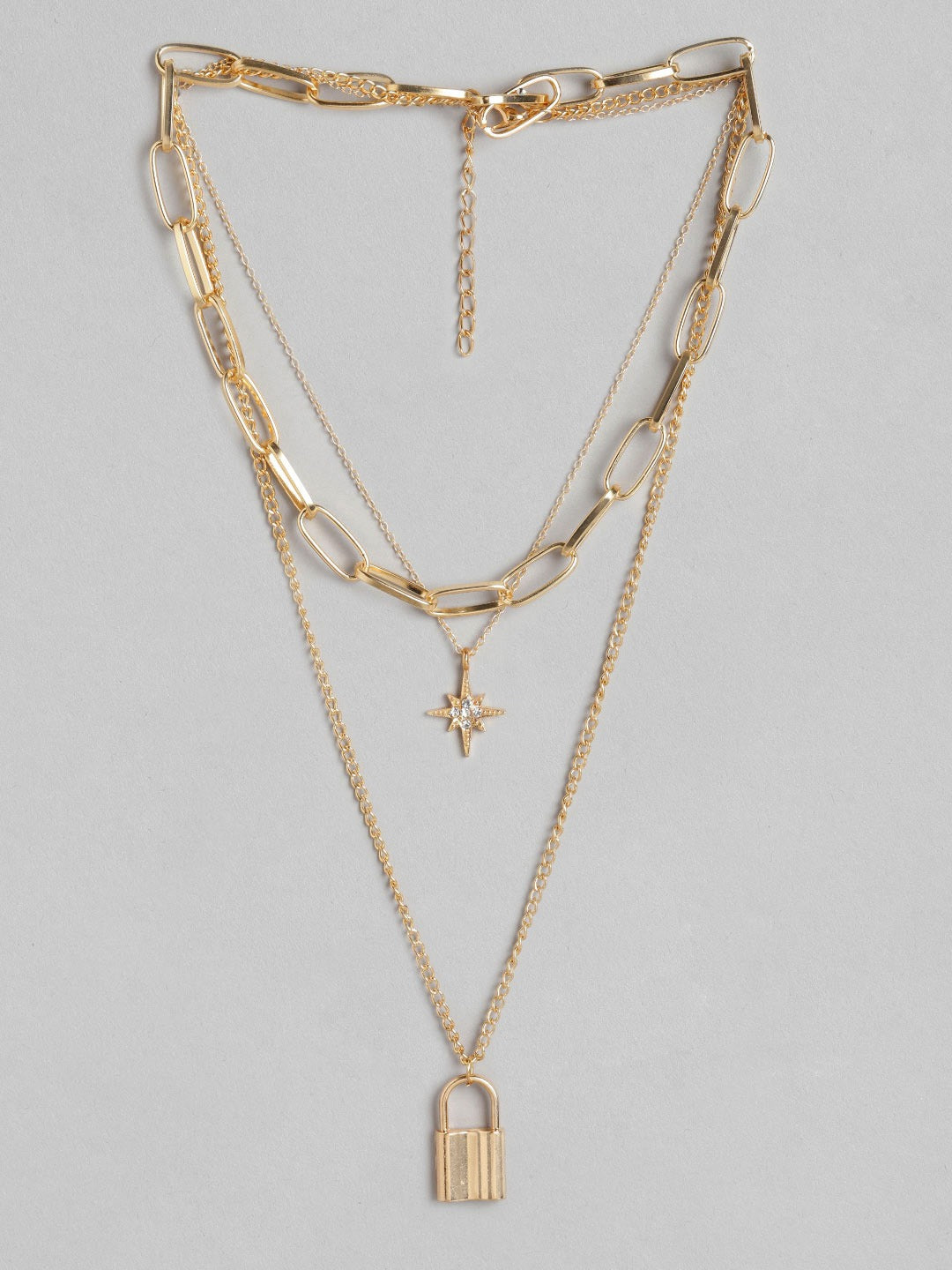 Blueberry gold plated chain layered pendant detailing necklace