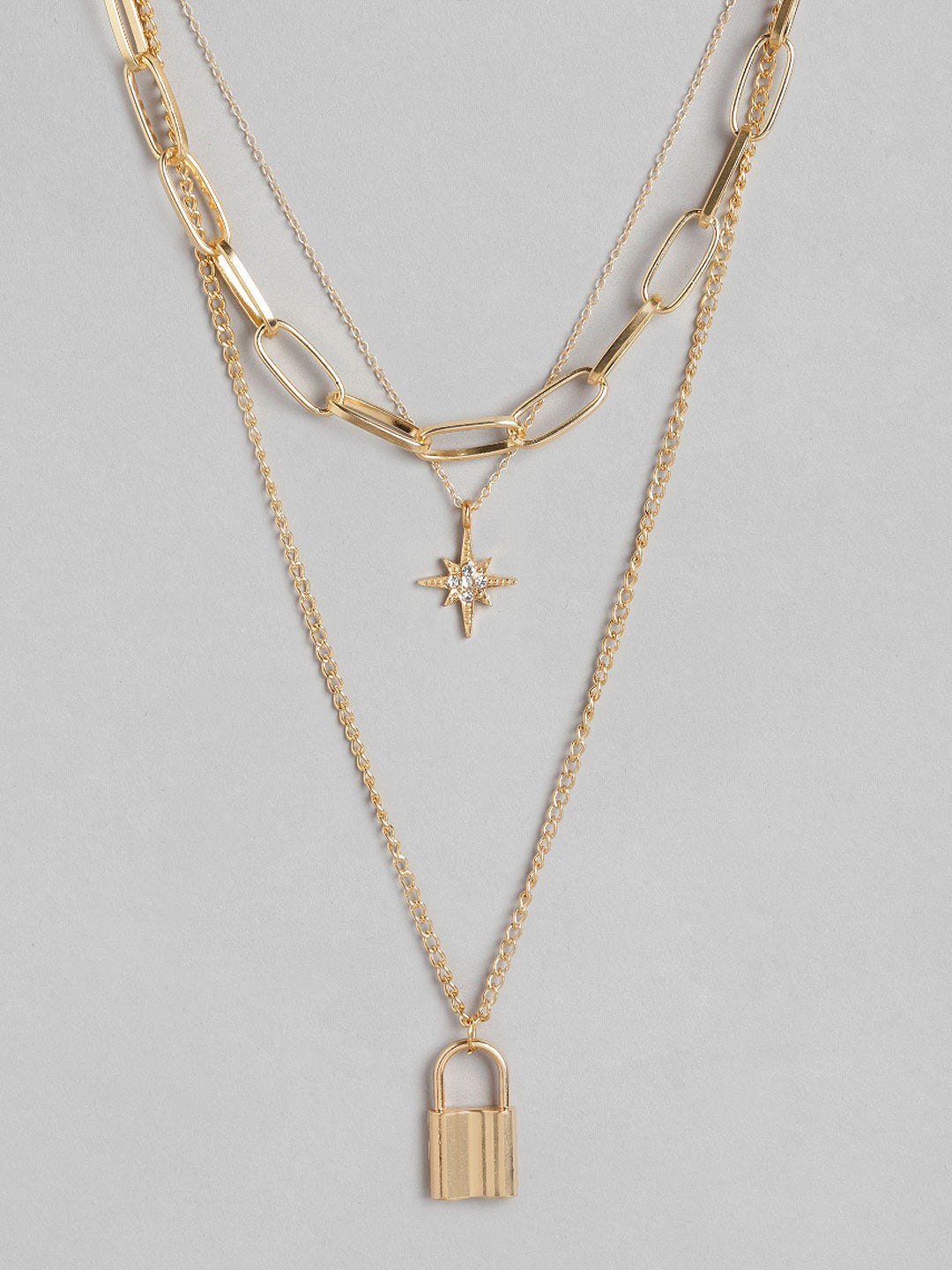 Blueberry gold plated chain layered pendant detailing necklace