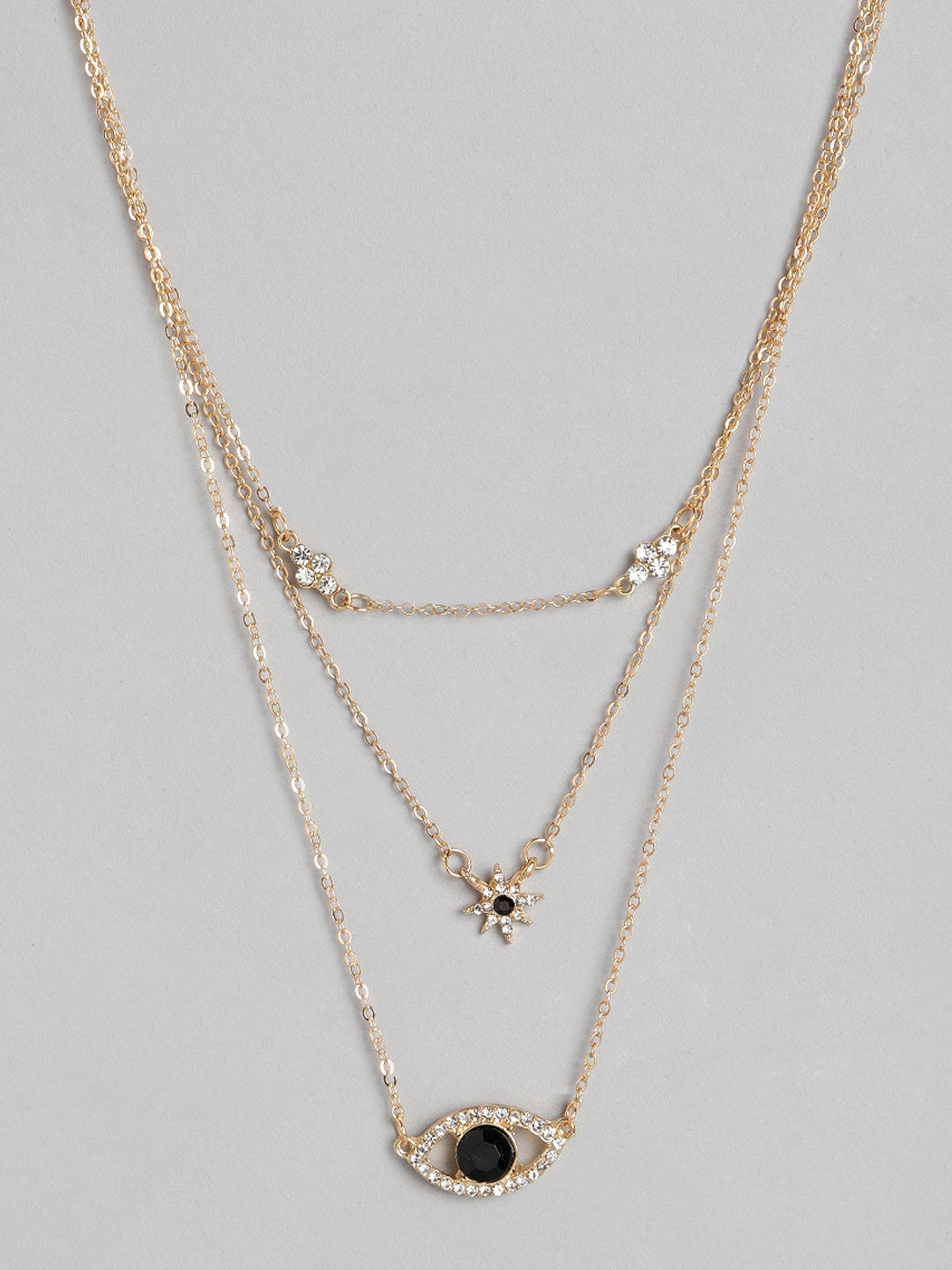 Blueberry gold plated Evil eye chain layered pendant detailing necklace