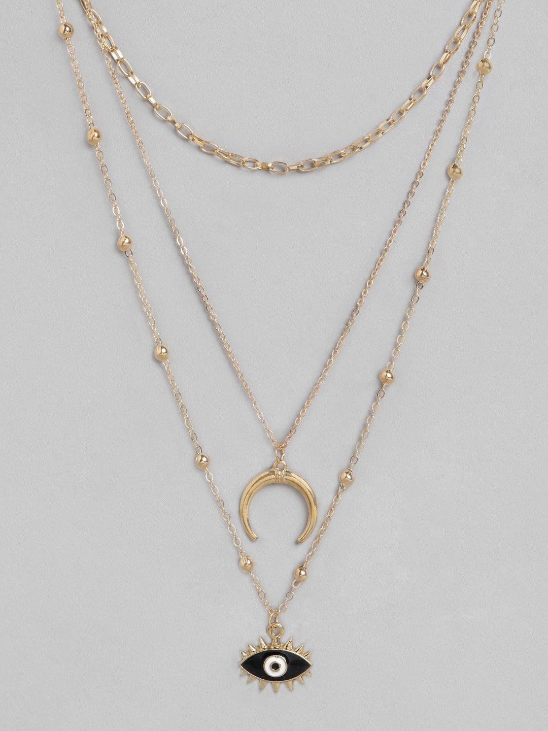 Blueberry gold plated Evil eye chain layered pendant detailing necklace
