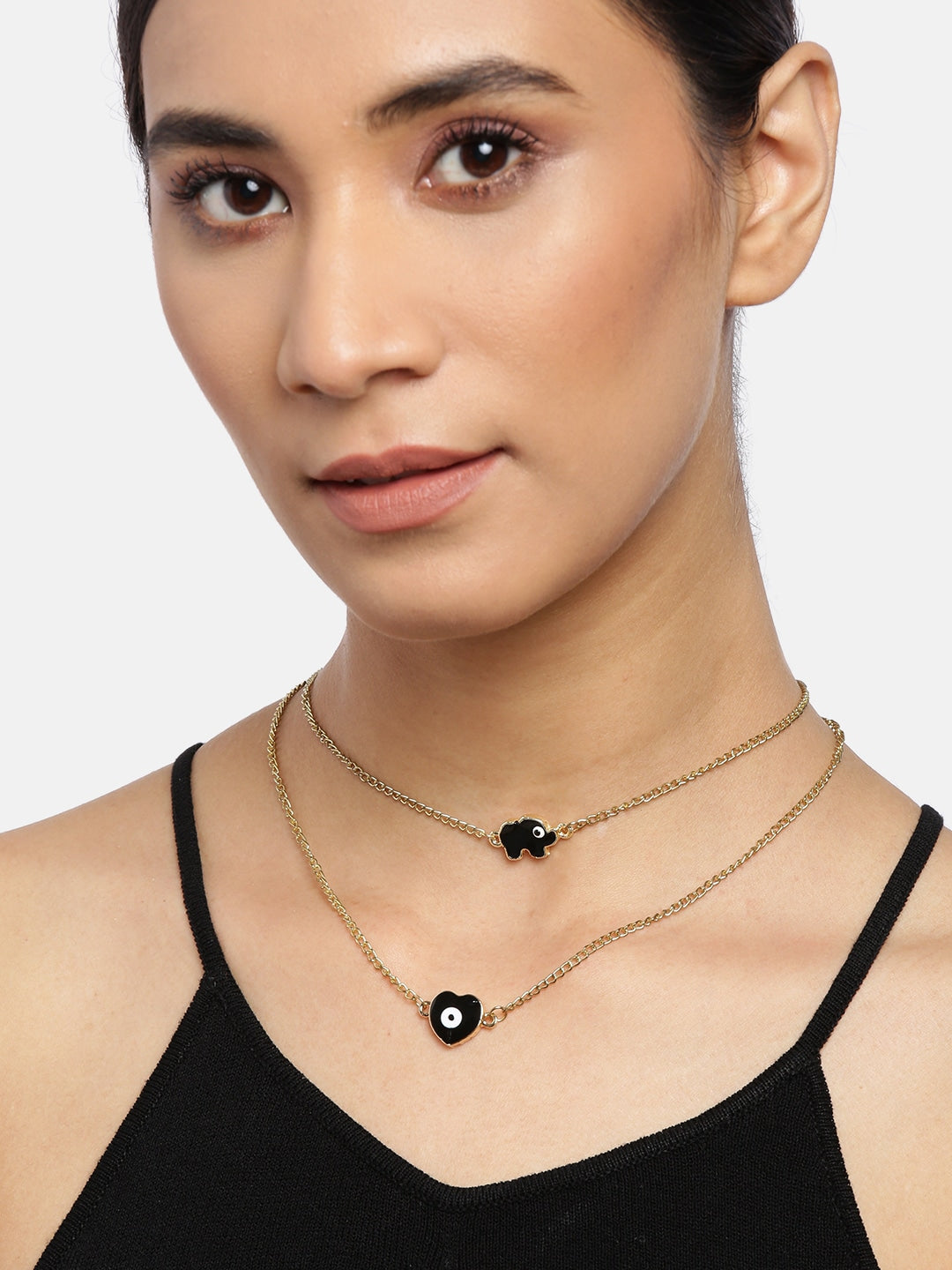 Blueberry gold plated chain layered Evil Eye pendant detailing necklace