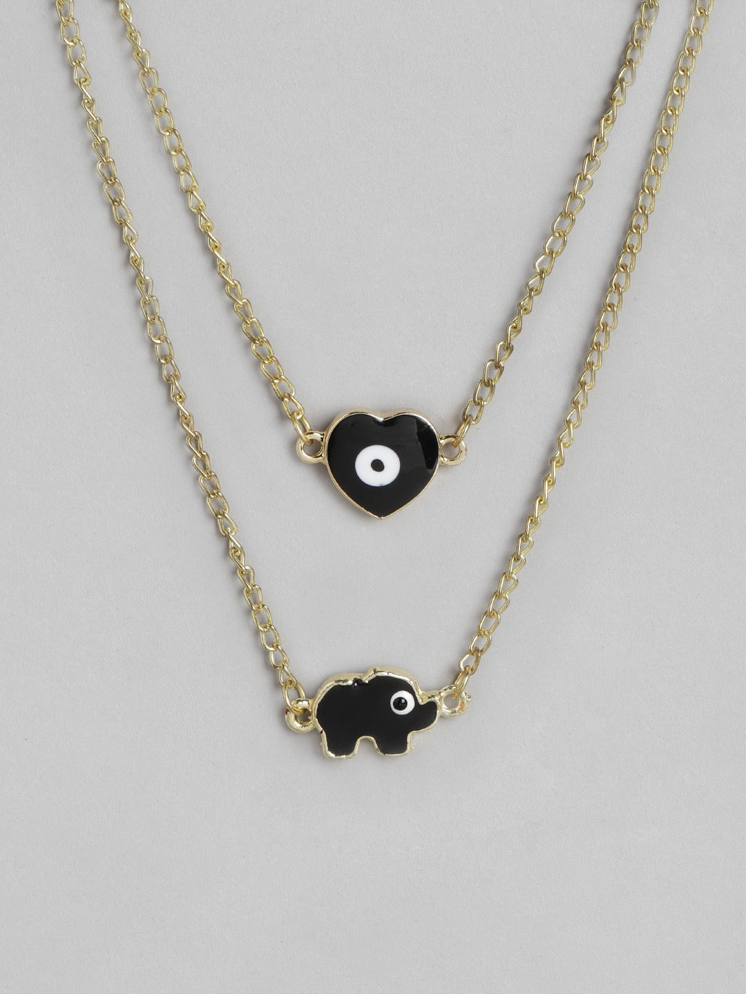 Blueberry gold plated chain layered Evil Eye pendant detailing necklace