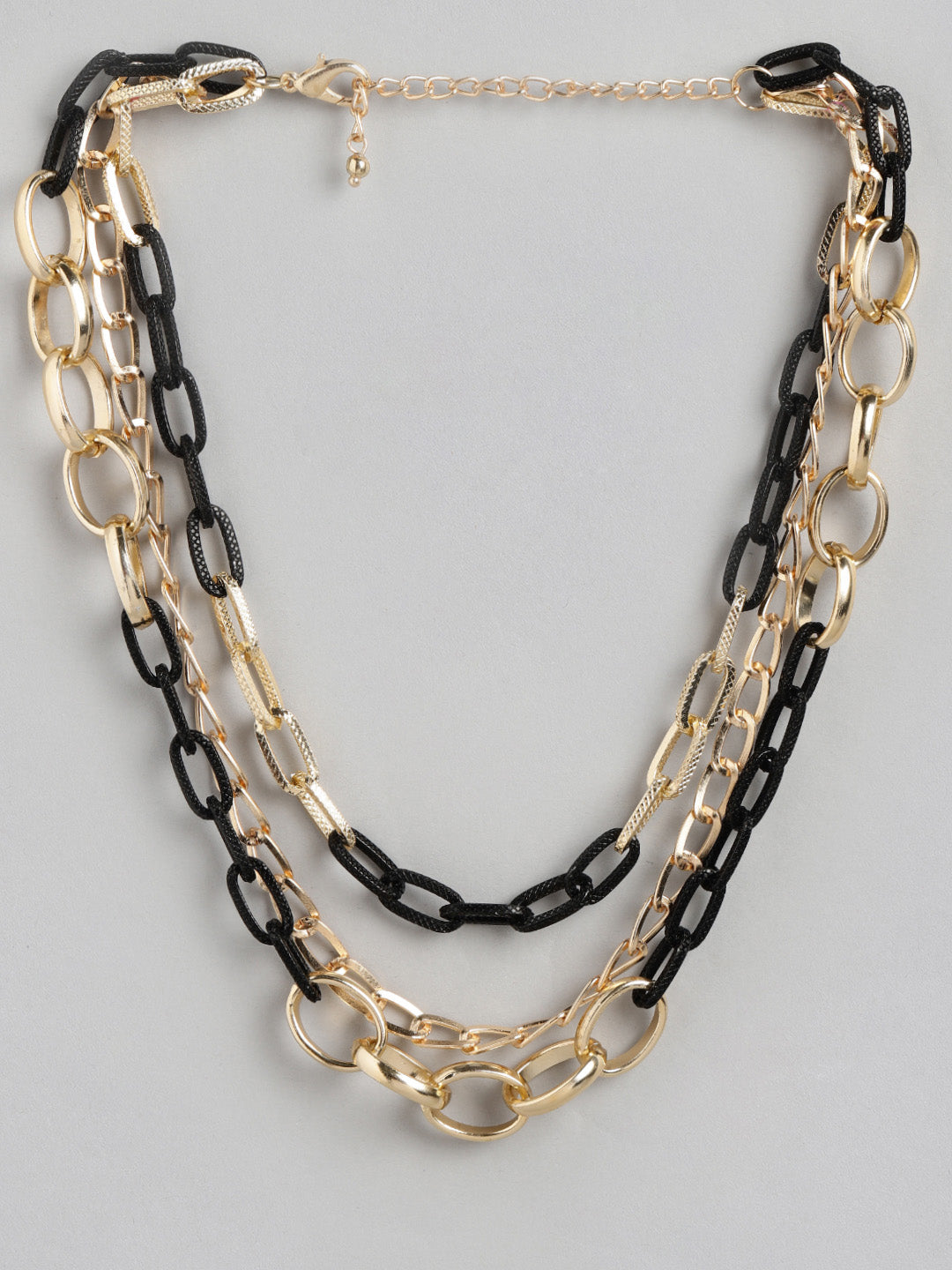 Blueberry black and golden inter lock chain layered necklace