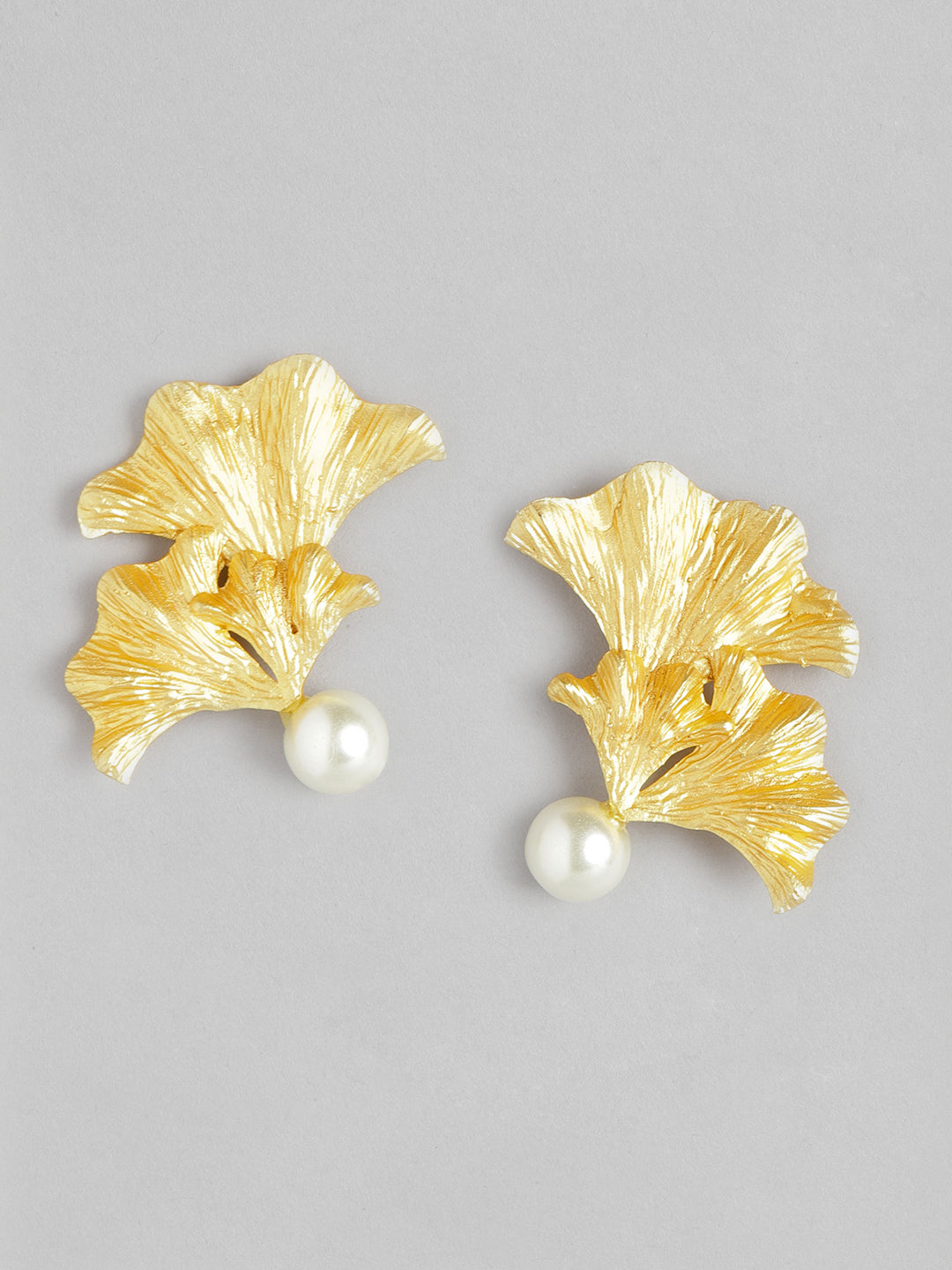 Blueberry golden leaf shape pearl drop earring