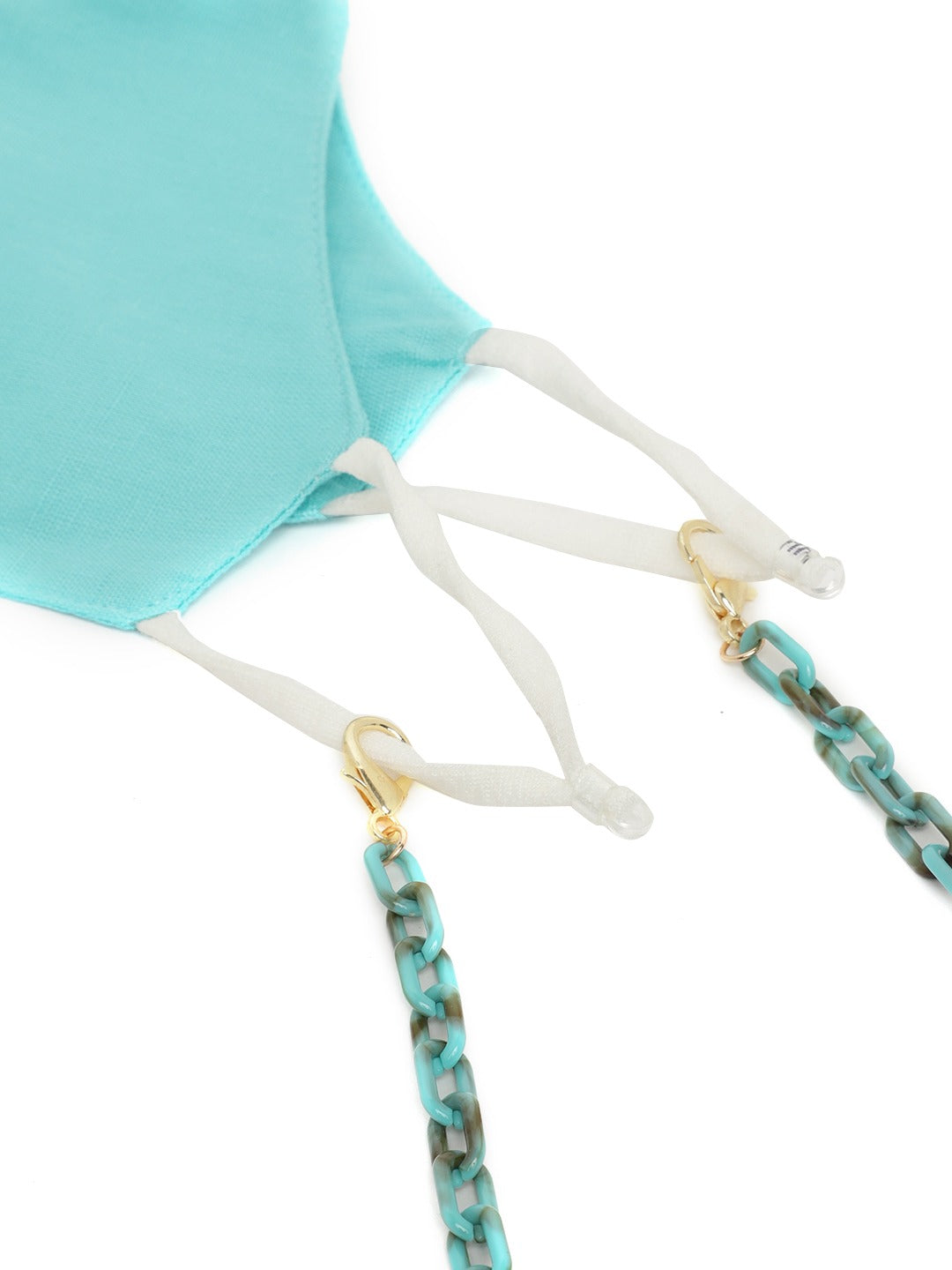Blueberry turquoise blue solid 2 ply cotton reusable chain mask
