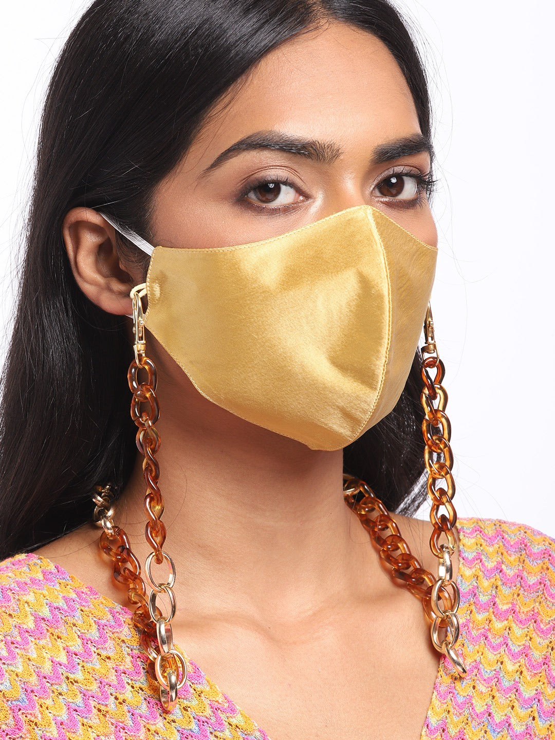 Blueberry golden 2 ply satin resin chain Mask