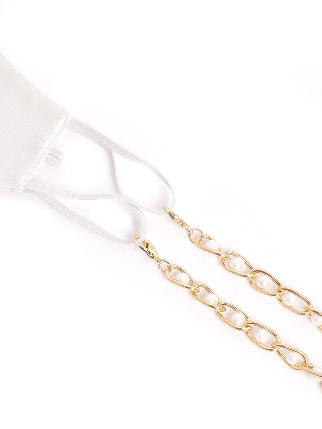 Blueberry White 2 ply satin pearl chain Mask