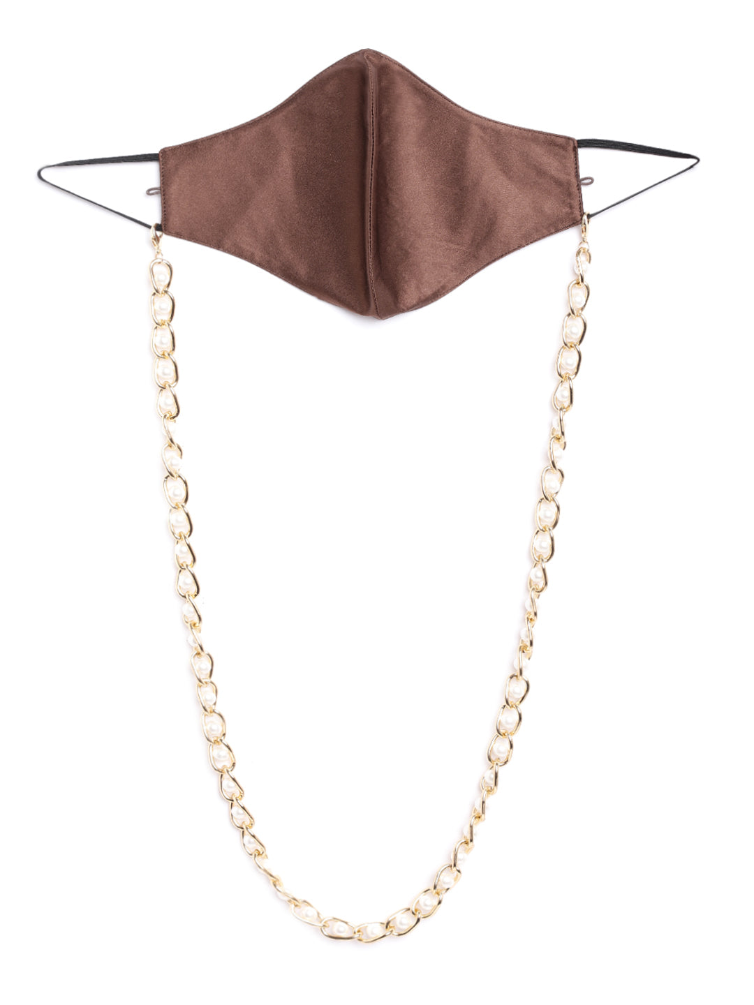 Blueberry Brown 2 ply satin pearl chain Mask