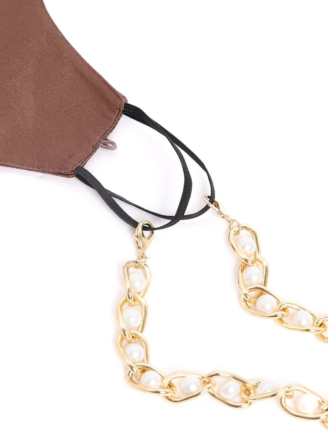 Blueberry Brown 2 ply satin pearl chain Mask