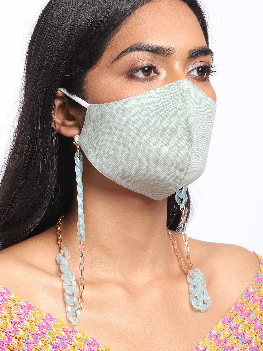 Blueberry Green 2 ply satin resin chain Mask