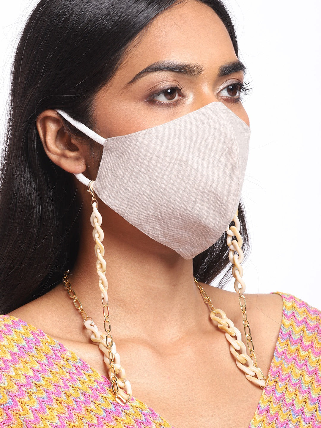 Blueberry Grey 2 ply satin resin chain Mask