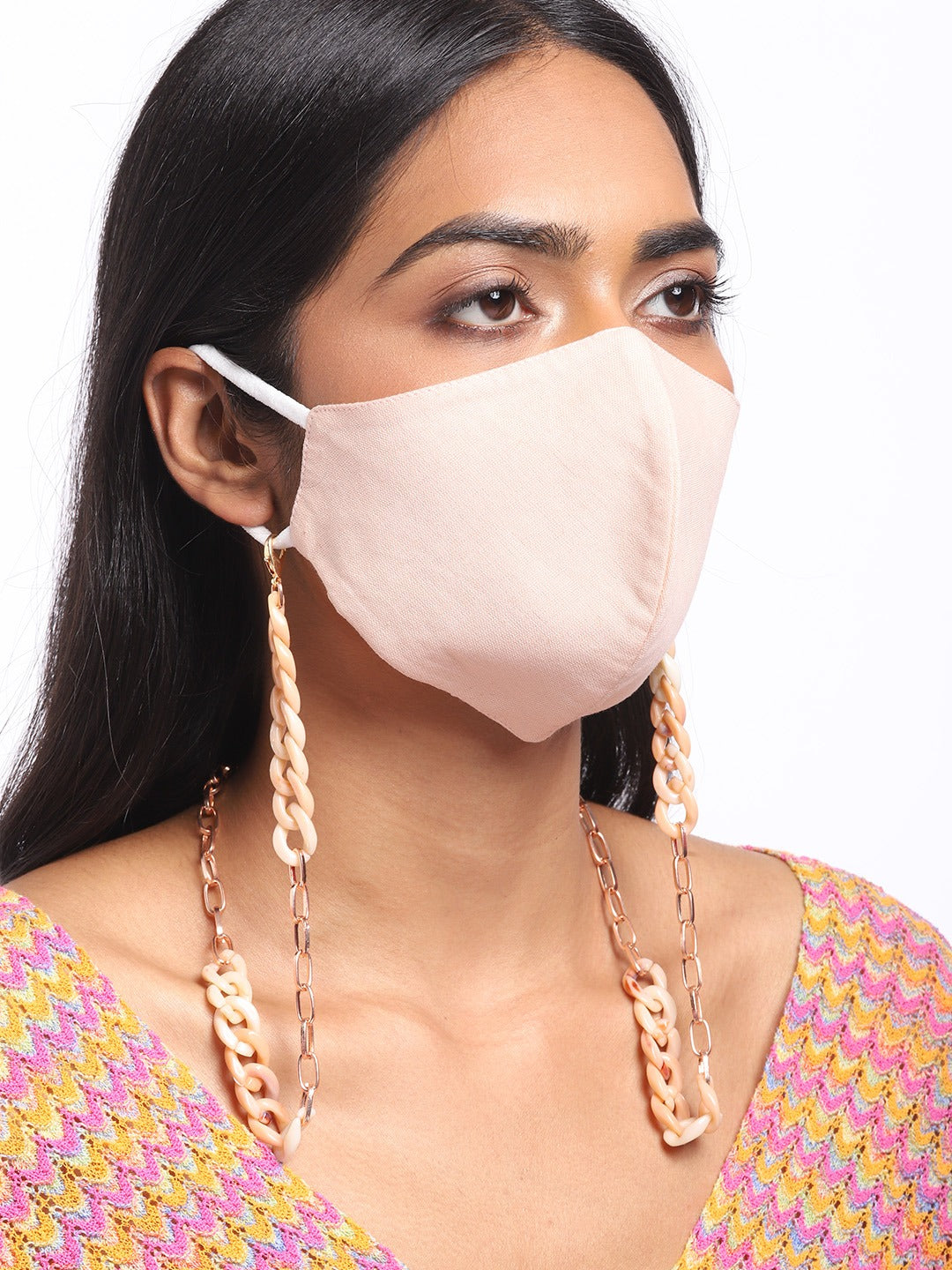 Blueberry Peach 2 ply satin resin chain Mask