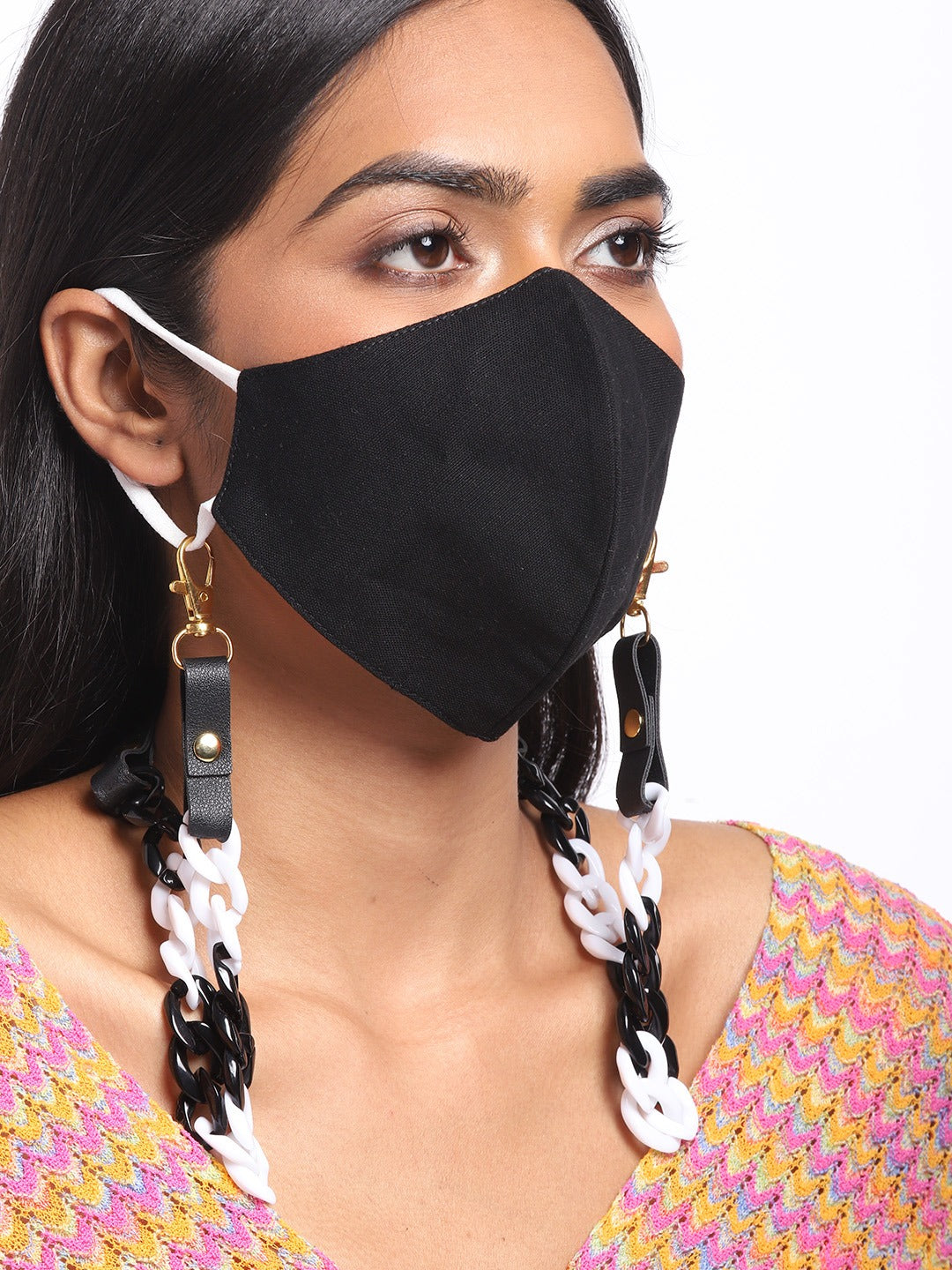 Blueberry Black 2 ply satin resin chain Mask