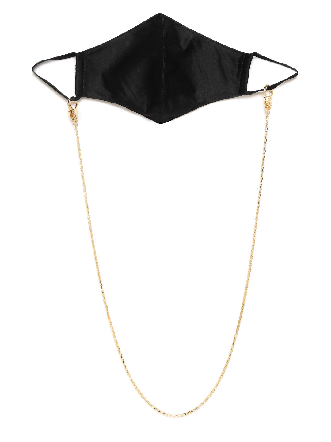 Blueberry solid black satin mask with Mask Holder Chain Strap