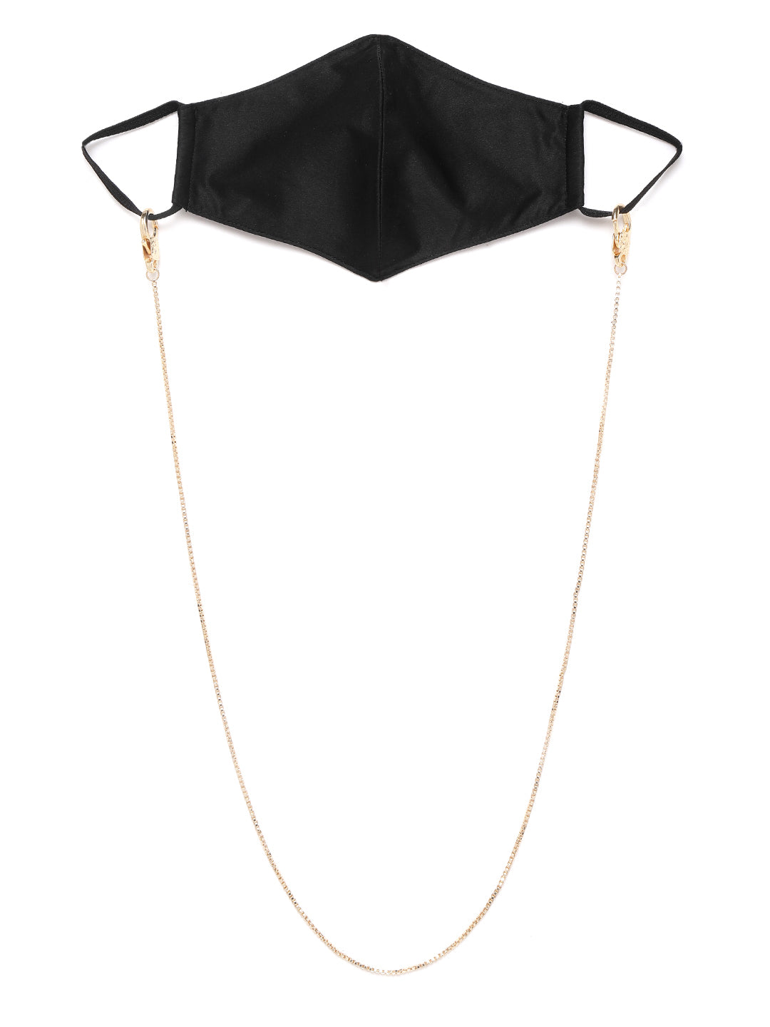 Blueberry solid black satin mask with Mask Holder Chain Strap