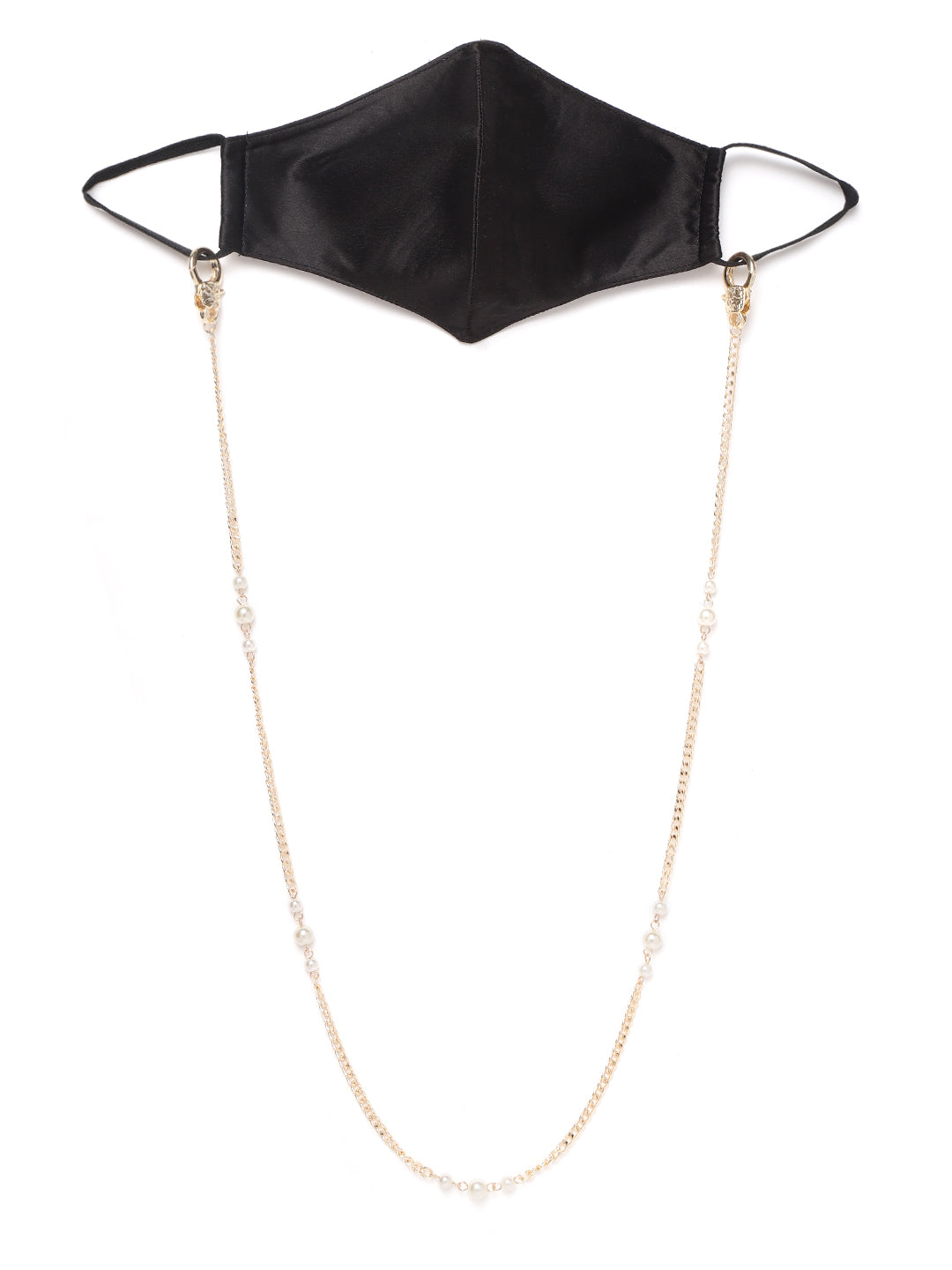 Blueberry solid black satin mask with Mask Holder Chain Strap