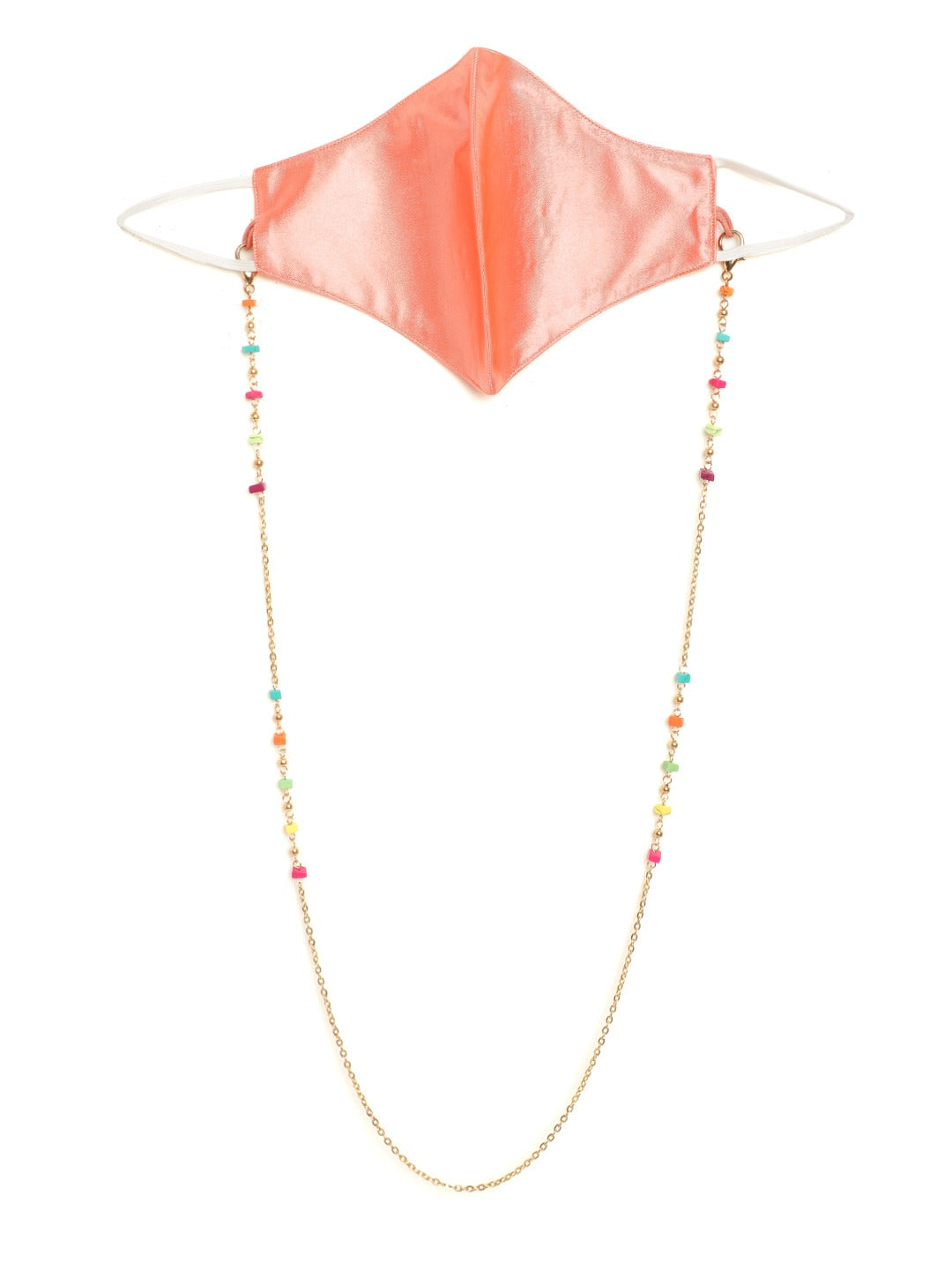 Blueberry Peach Reusable 2-Ply satin face mask with gold plated beaded chain