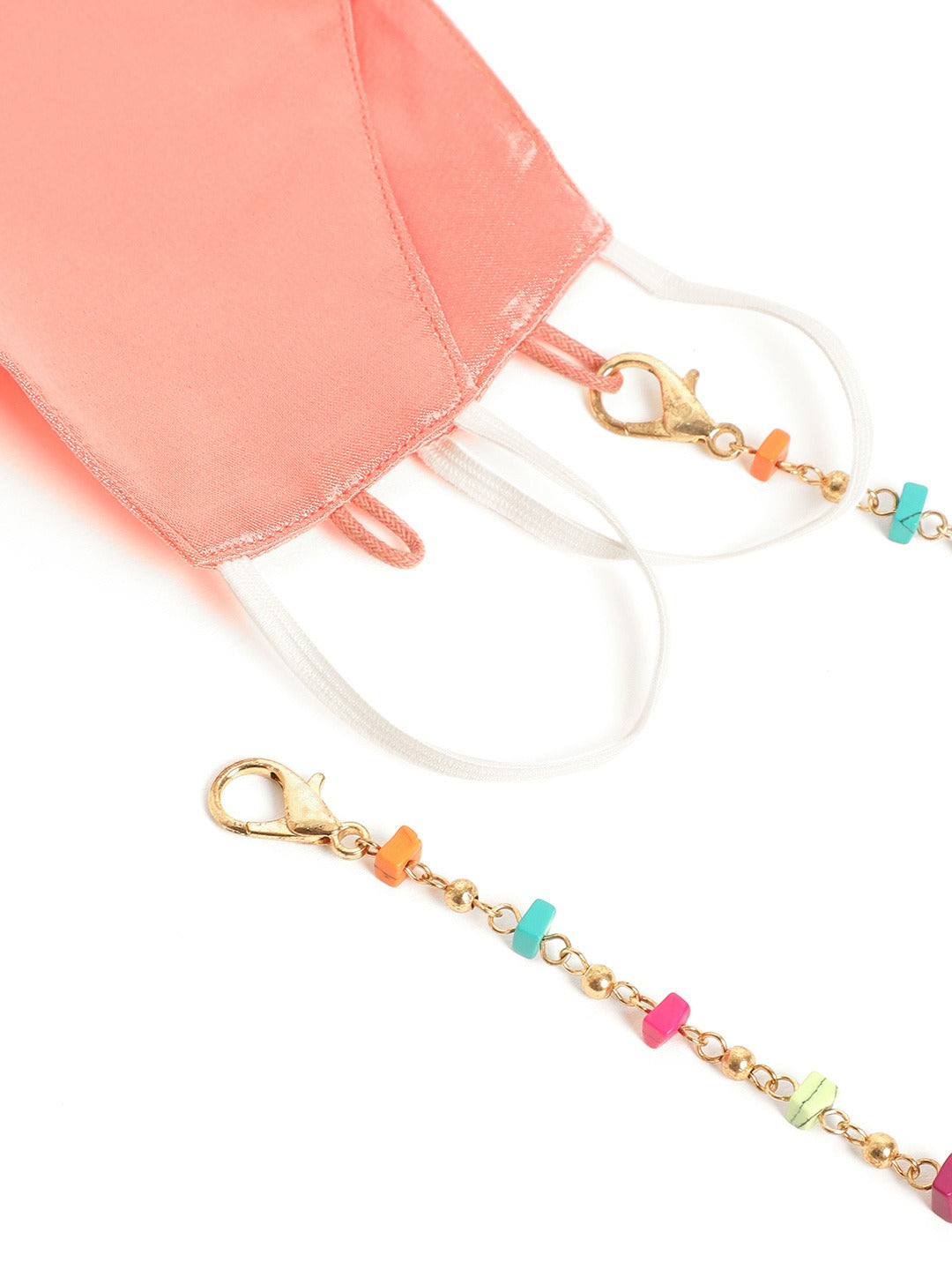 Blueberry Peach Reusable 2-Ply satin face mask with gold plated beaded chain