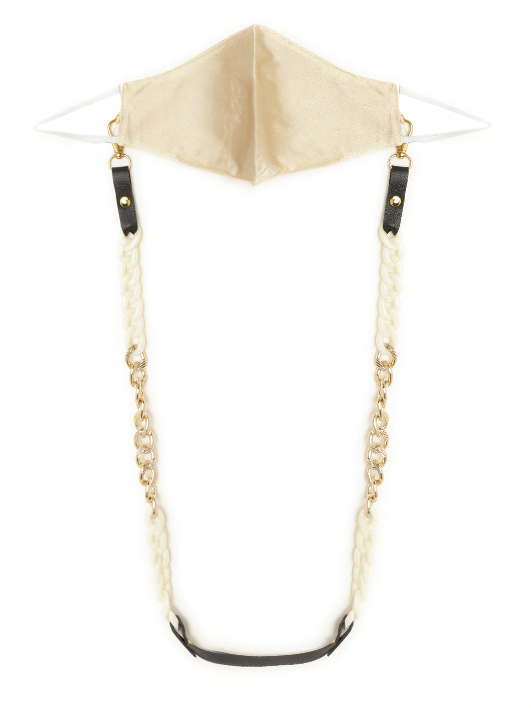 Blueberry beige Reusable 2-Ply satin face mask with white chain