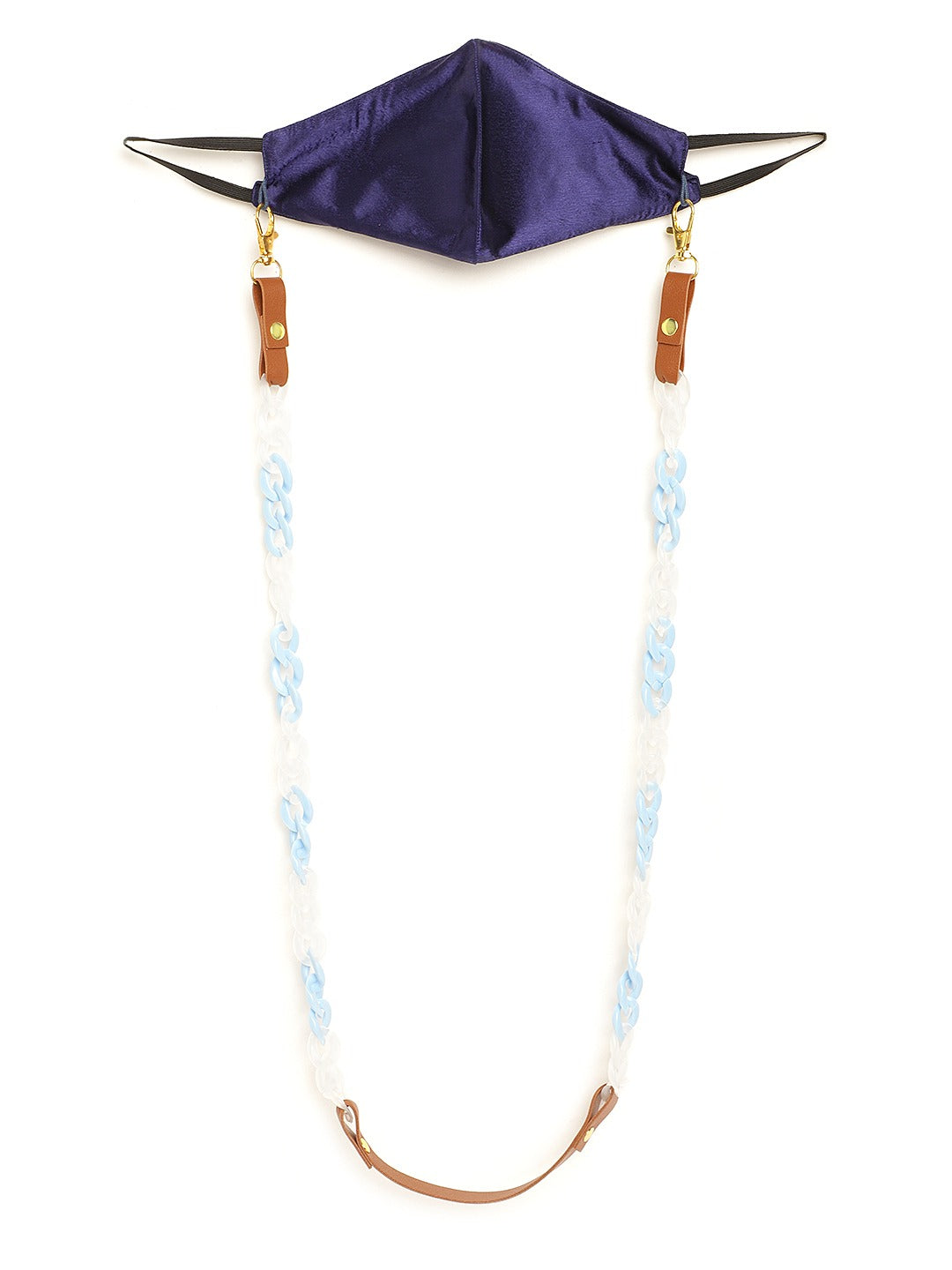 Blueberry navy blue Reusable 2-Ply satin face mask with blue chain