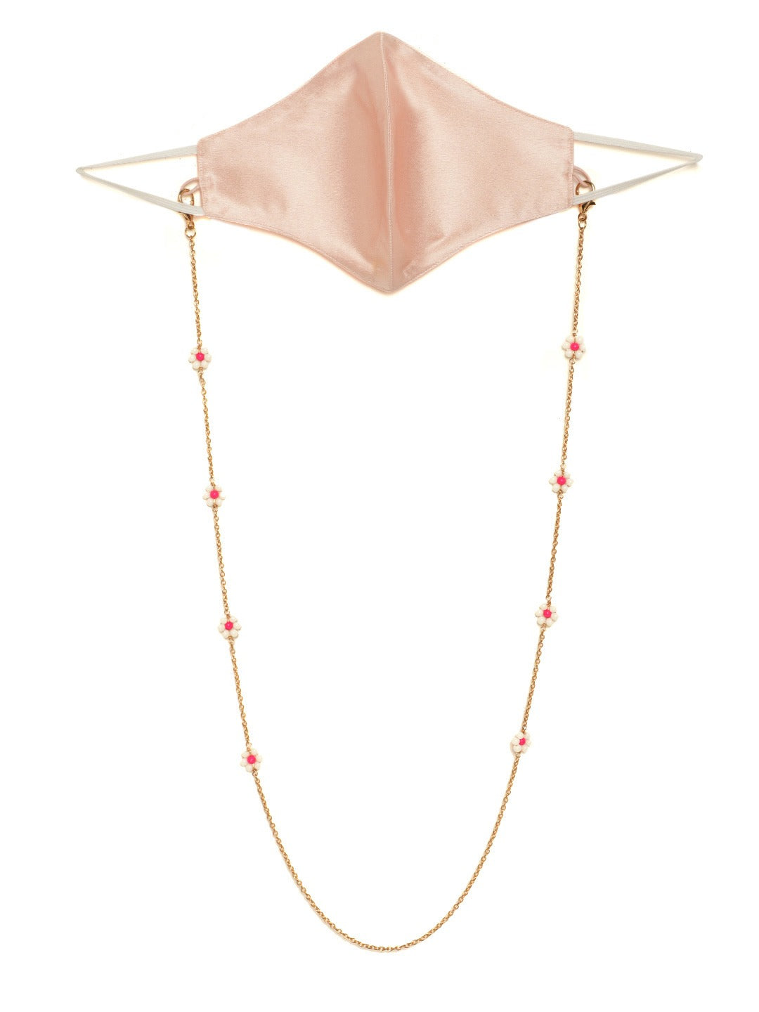 Blueberry baby pink Reusable 2-Ply satin face mask with gold plated chain