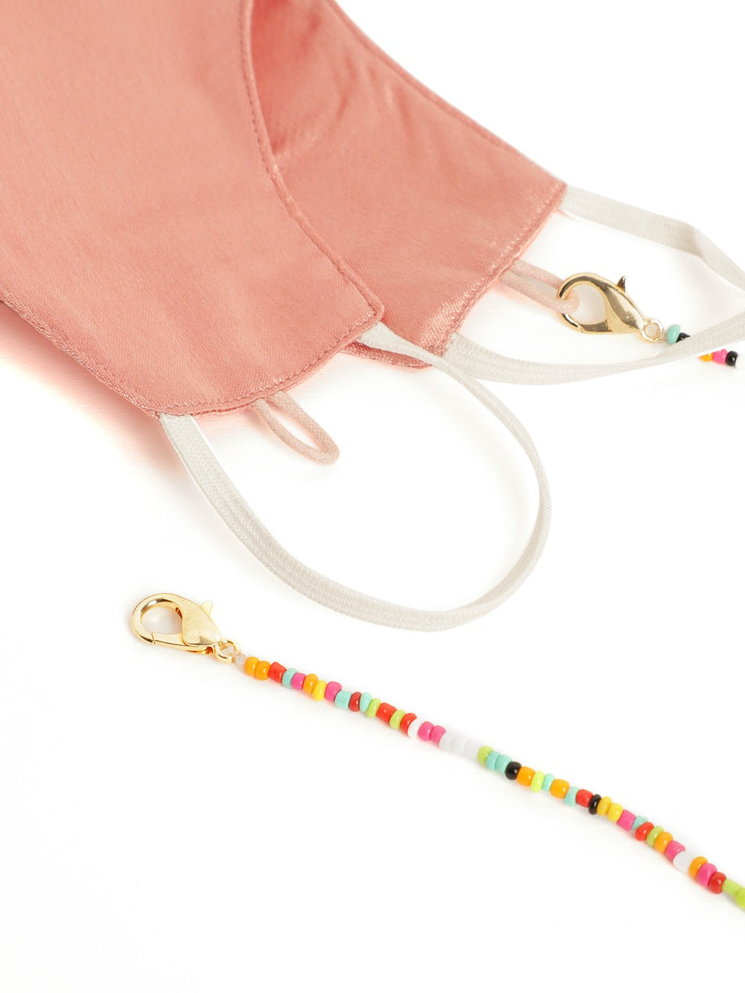 Blueberry peach Reusable 2-Ply satin face mask with beaded chain