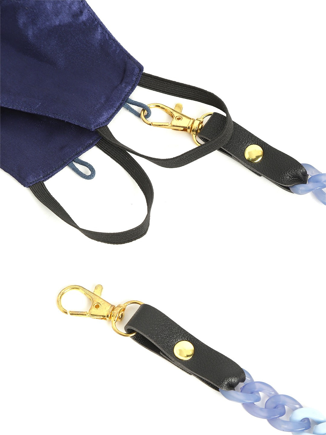 Blueberry blue Reusable 2-Ply satin face mask with blue double tone chain