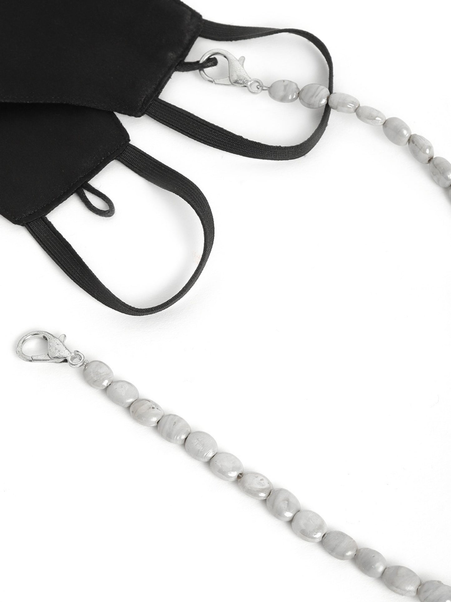 Blueberry black Reusable 2-Ply satin face mask with grey beaded chain