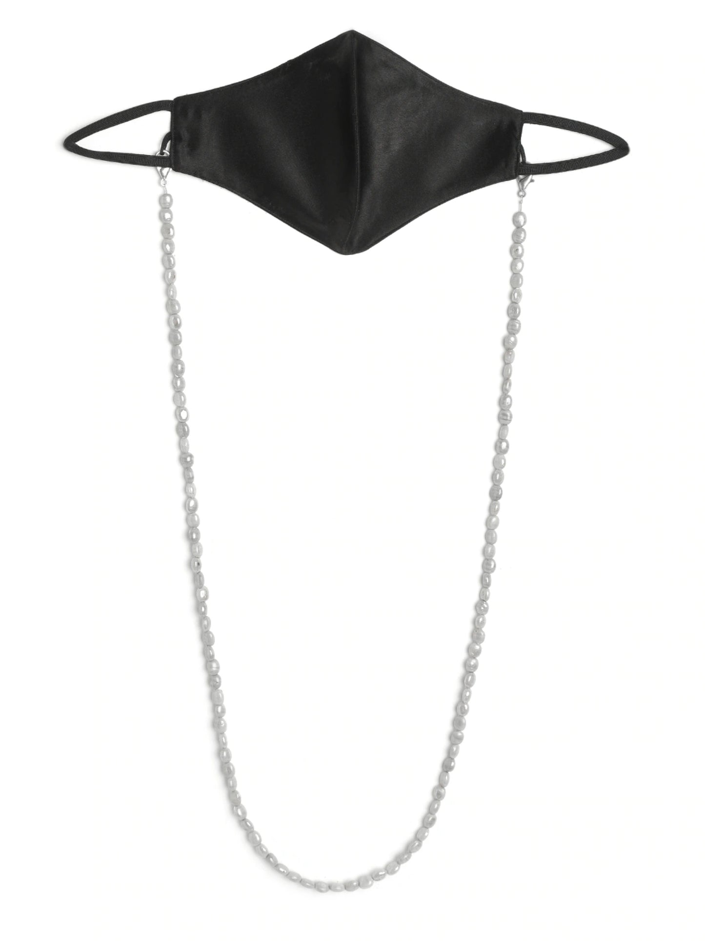 Blueberry black Reusable 2-Ply satin face mask with grey beaded chain