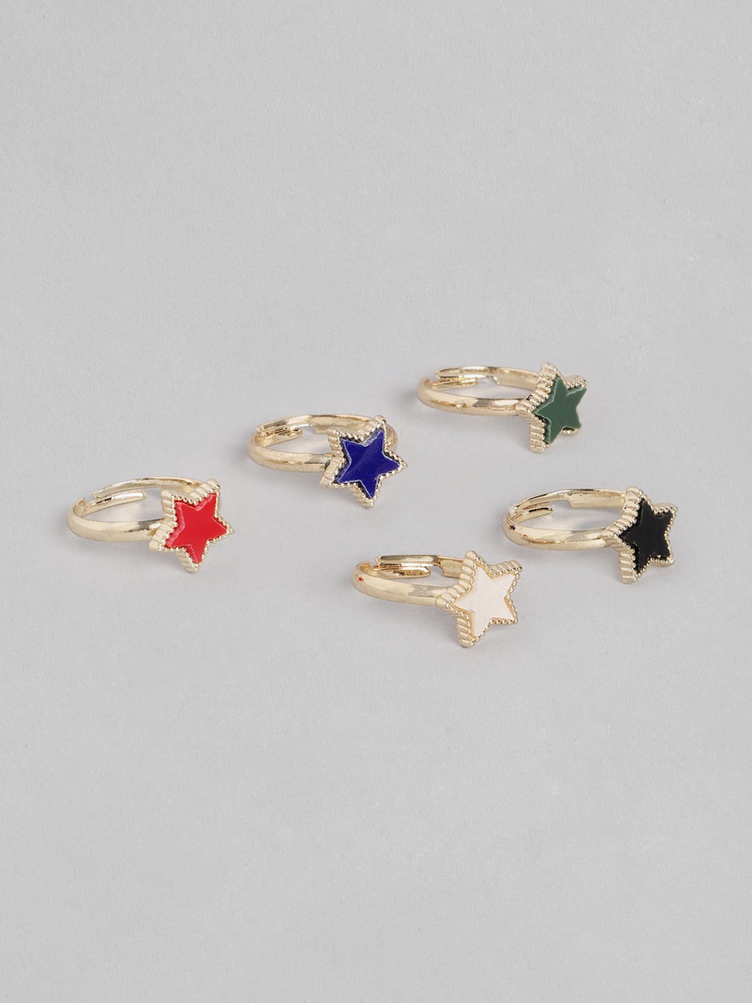 Blueberry set of 5 multi color gold plated rings