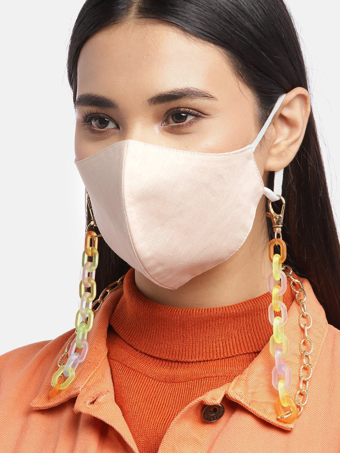 Blueberry Peach solid 2 ply cotton reusable chain mask