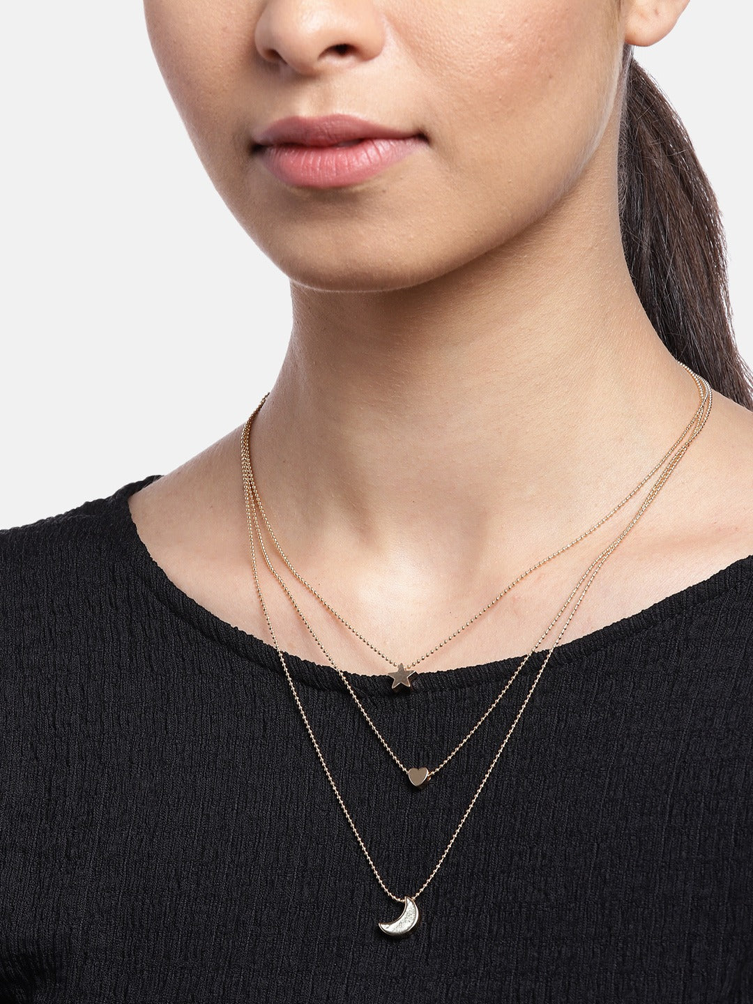 Blueberry gold plated charms detailing pendant layered necklace