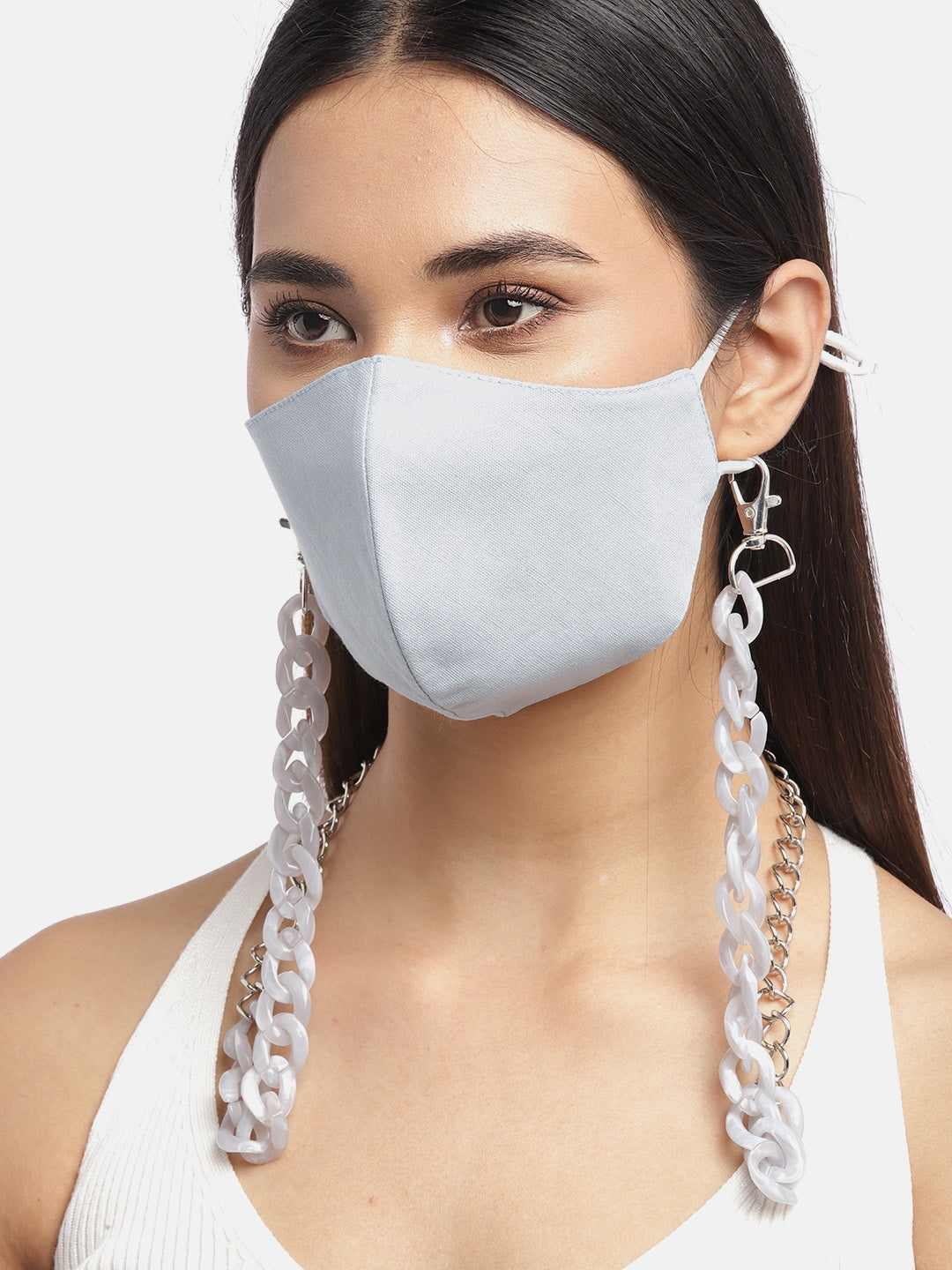 Blueberry Grey solid 2 ply cotton reusable chain mask