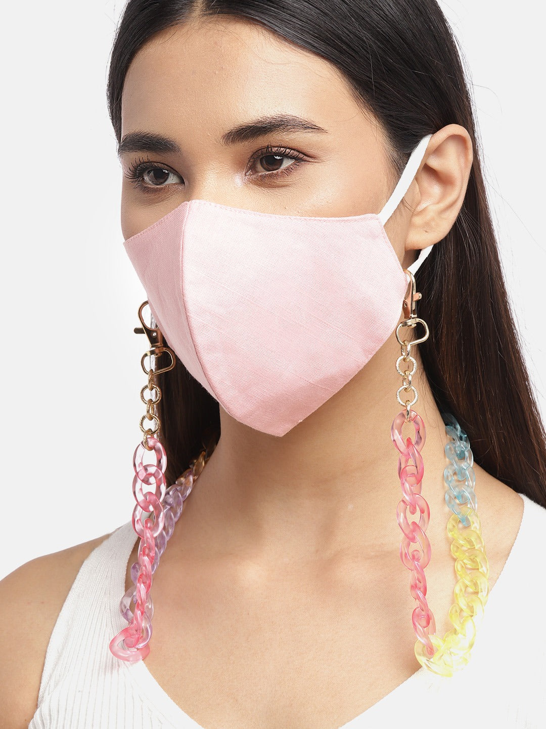 Blueberry Pink solid 2 ply cotton reusable chain mask