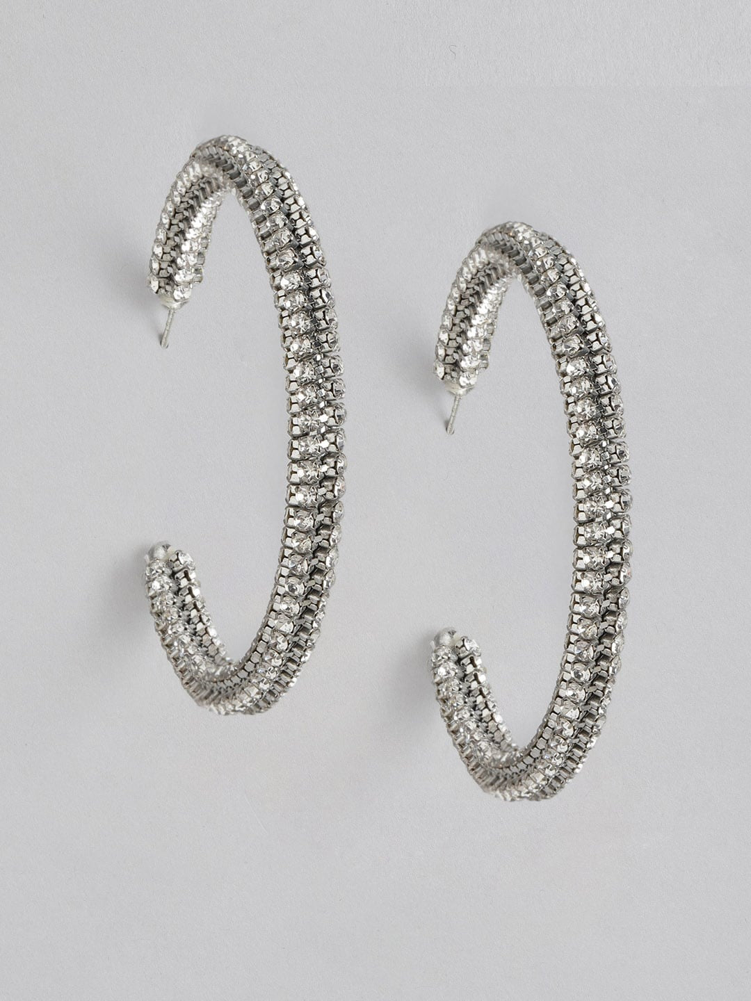 Blueberry silver stone embellished hoop earring