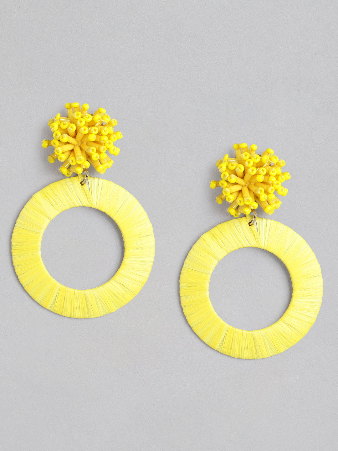 Blueberry Yellow beaded and rafia drop earring