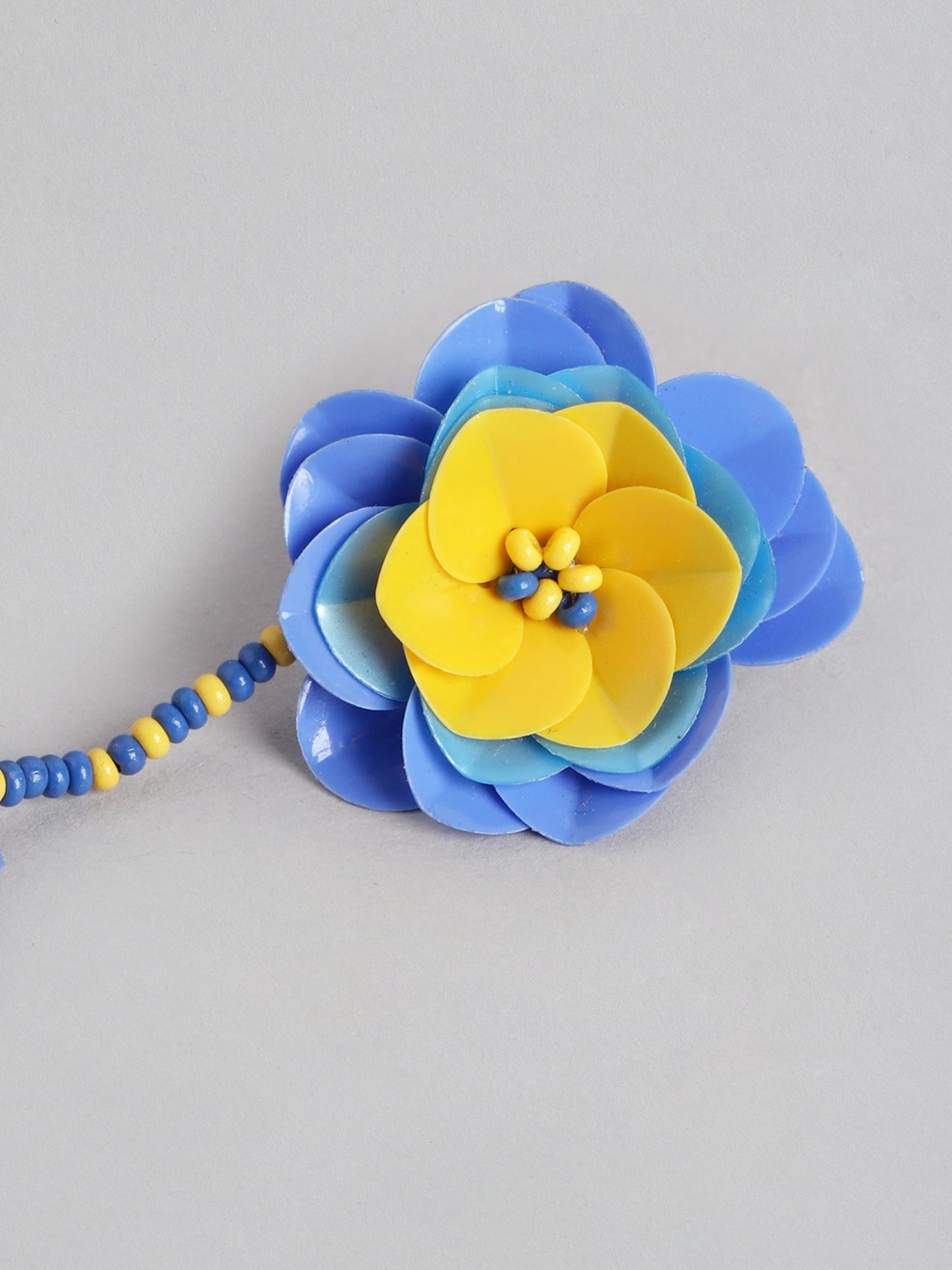 Blueberry blue and yellow sequence embellised drop earring