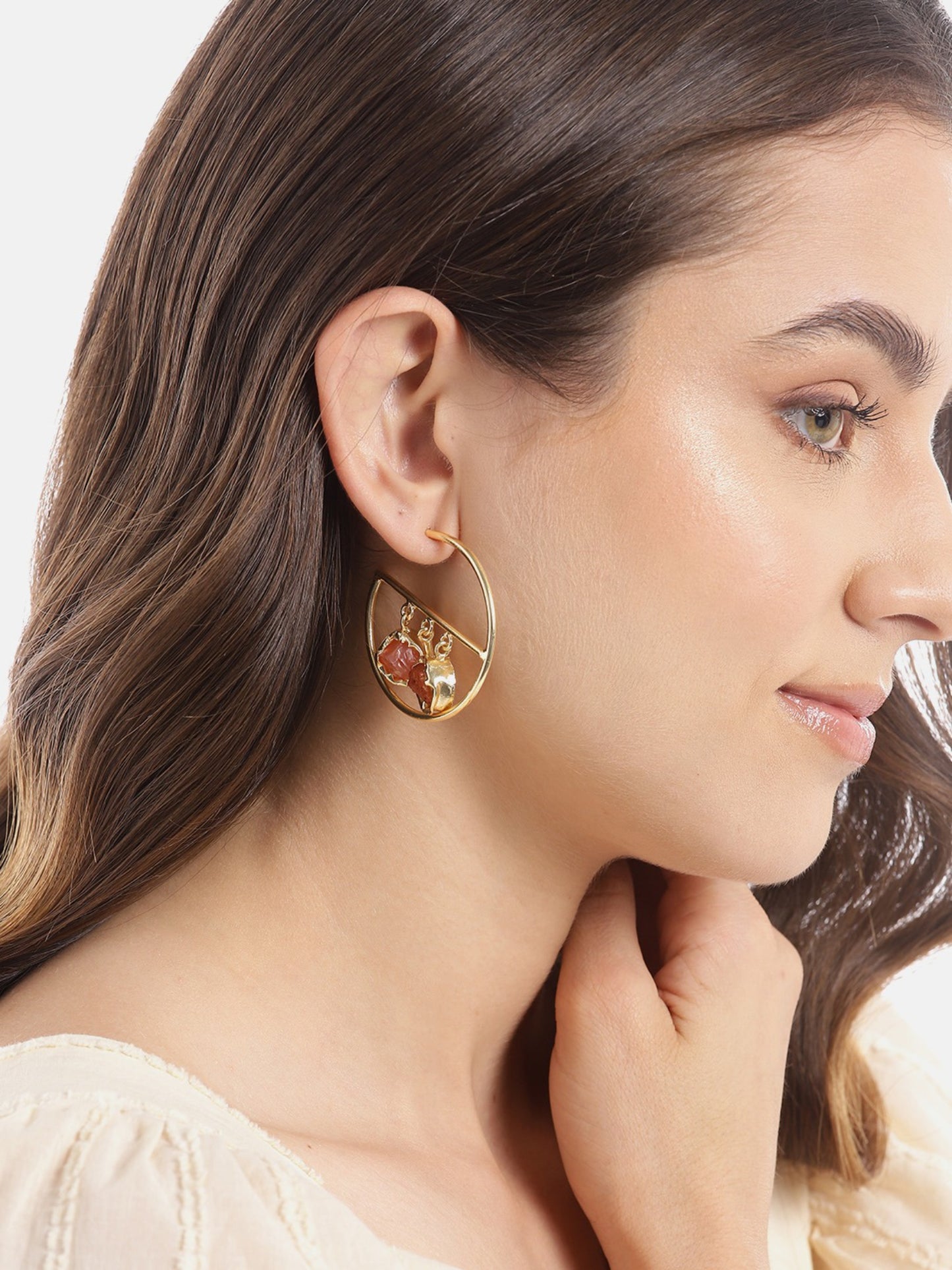 Blueberry Gold plated stone embellished hoop earring