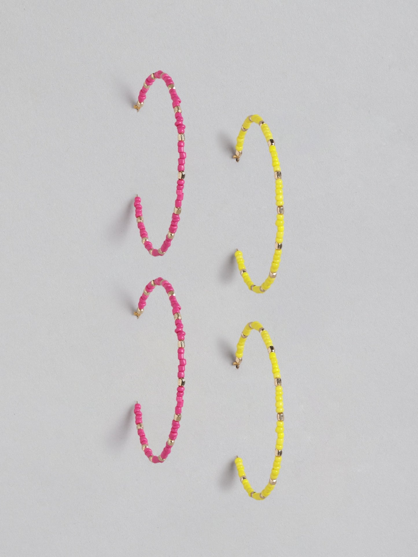 Blueberry set of 2 yellow and pink beaded hoop earring