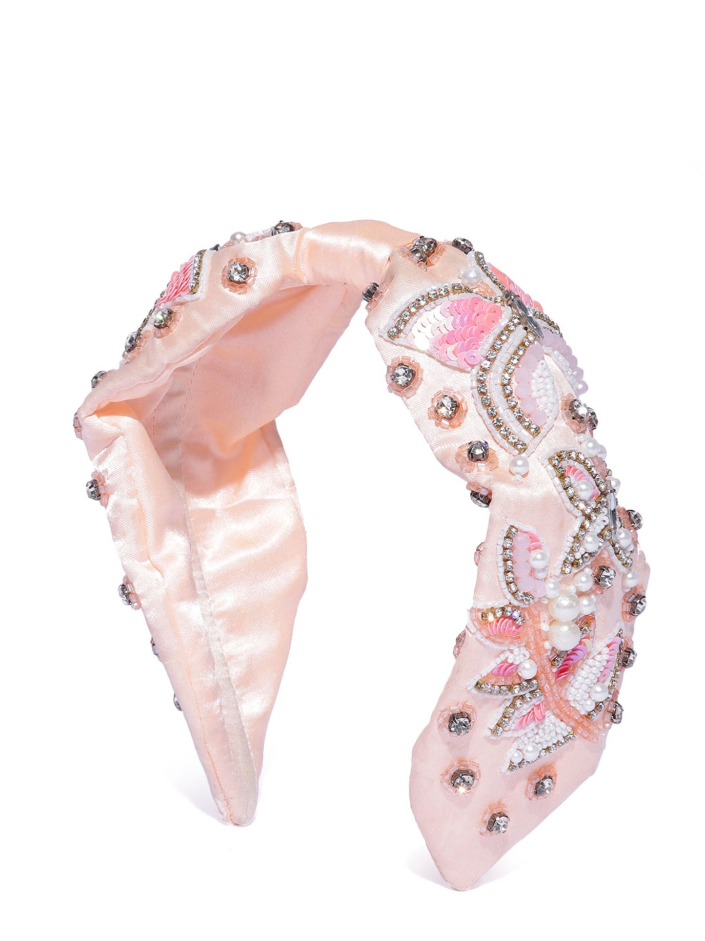 Blueberry Peach pearl and beads embellised hairband