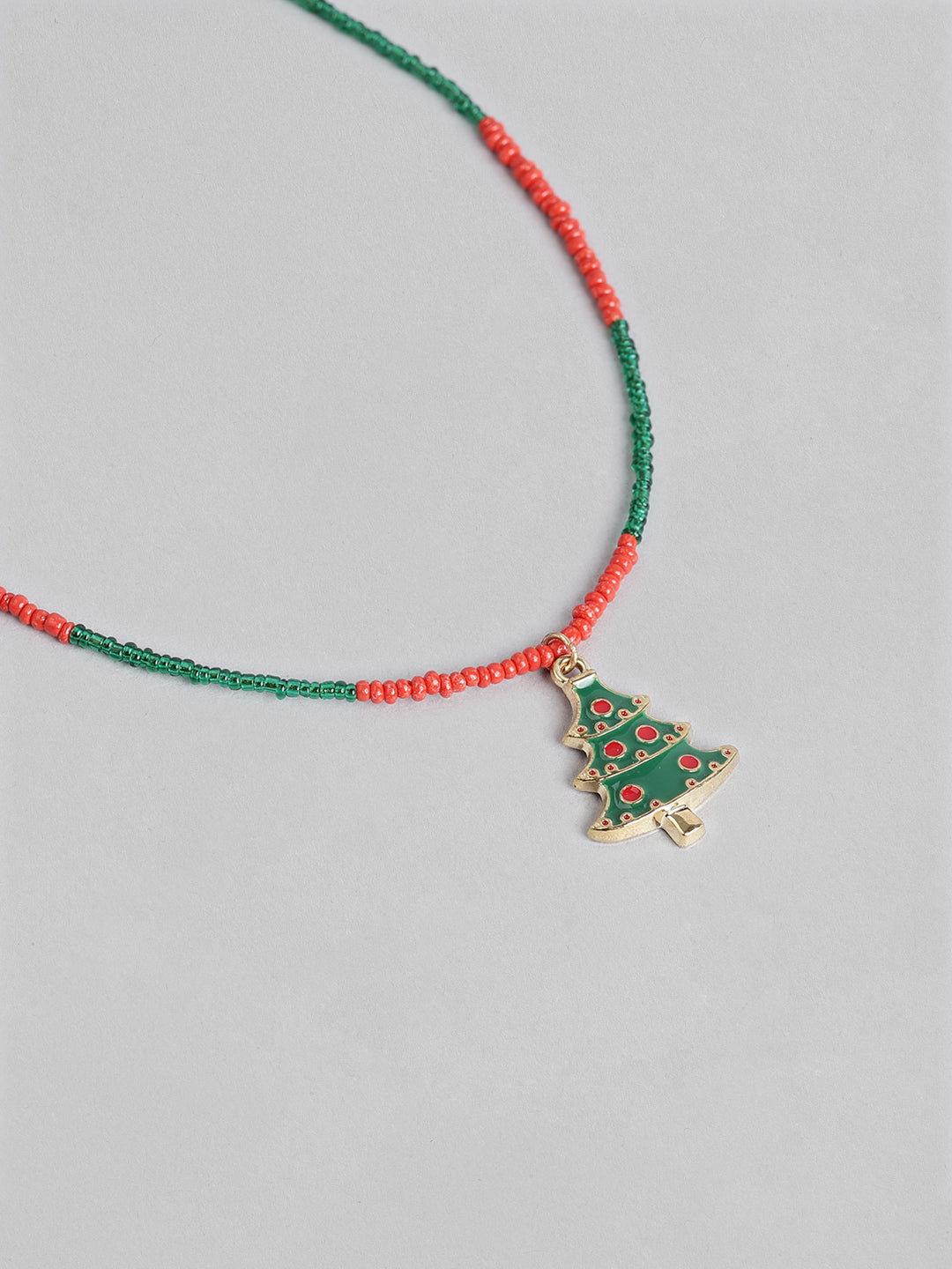 Blueberry Kids green and red beaded christmas tree pendant detailing necklace