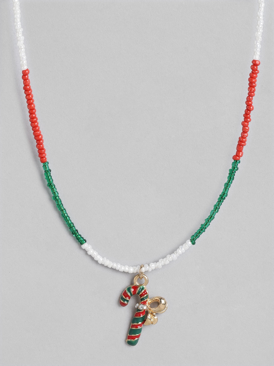 Blueberry Kids green and red beaded santa claus stick pendant detailing necklace