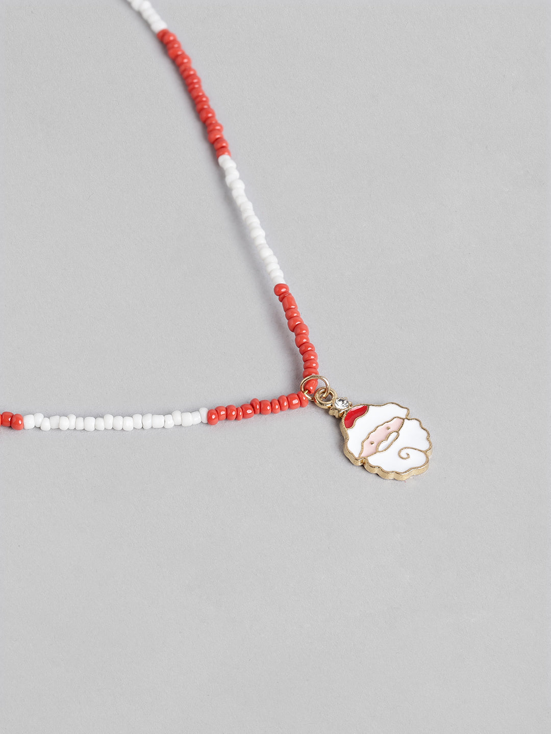 Blueberry Kids white and red beaded santa pendant detailing necklace