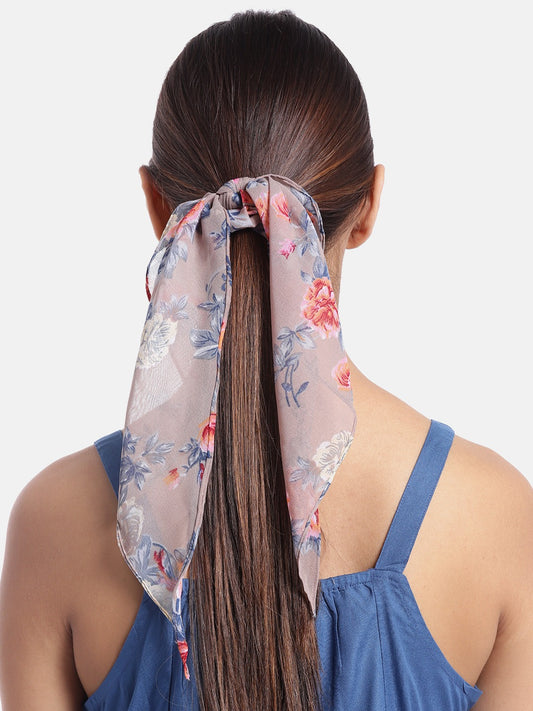 Blueberry multi floral printed ruffle scrunchie