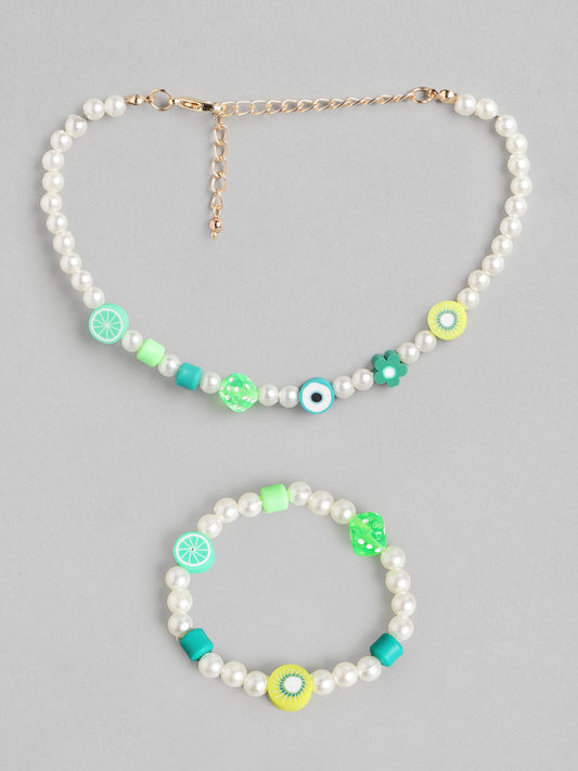 Blueberry KIDS green and pearl beaded necklace and bracelet combo