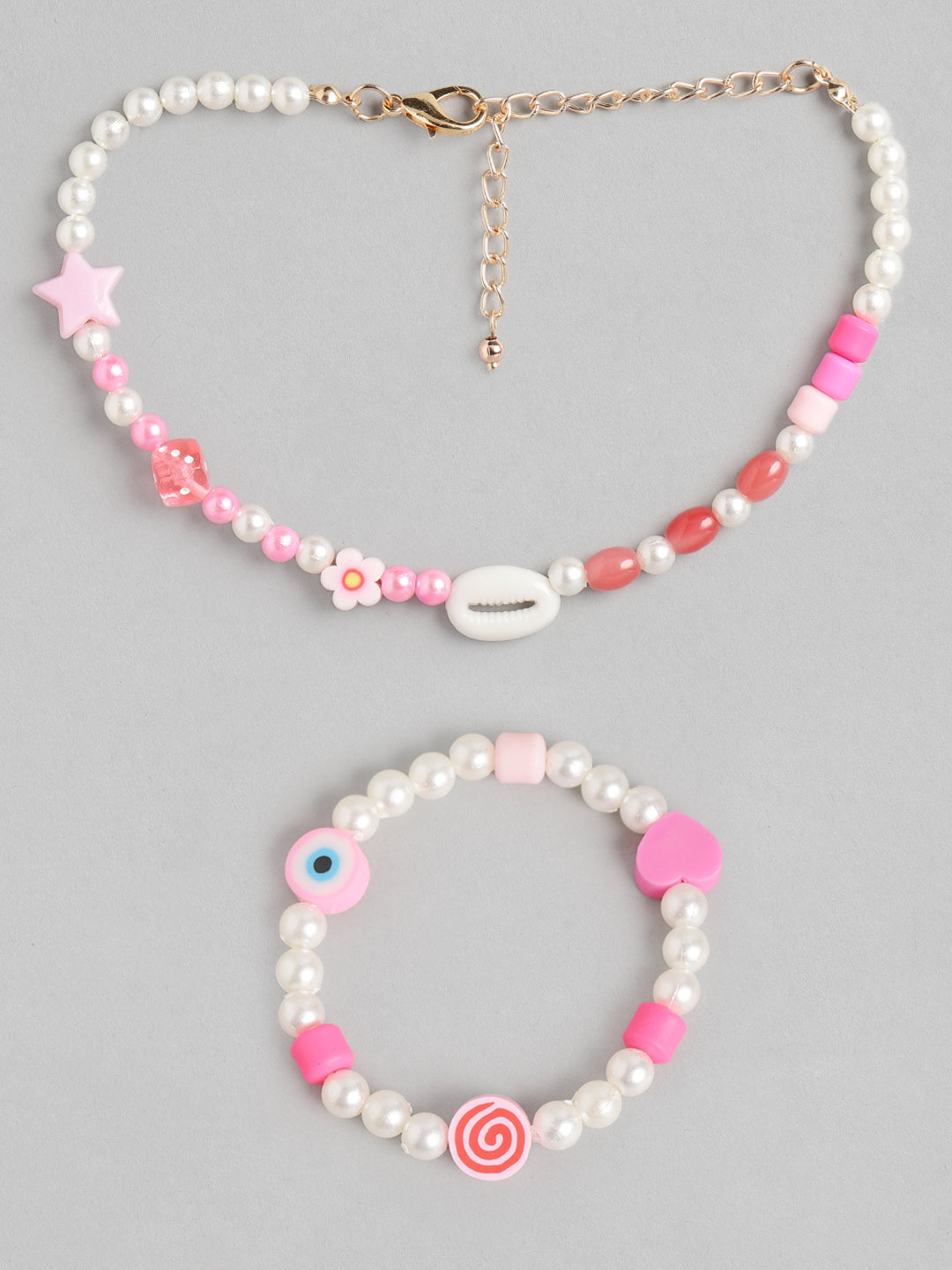 Blueberry KIDS peach and pearl shell necklace and bracelet combo