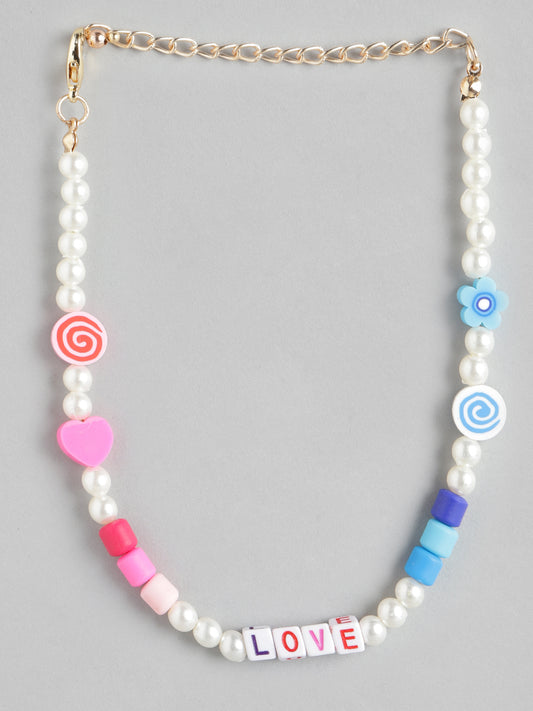 Blueberry KIDS pearl and multi beads detailing LOVE necklace